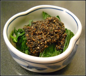 Spinach goma ae - $5.50 - a bit expensive for some boiled spinach with black sesame sauce, and not as good as expected. The sesame sauce could use less sugar and more salt.