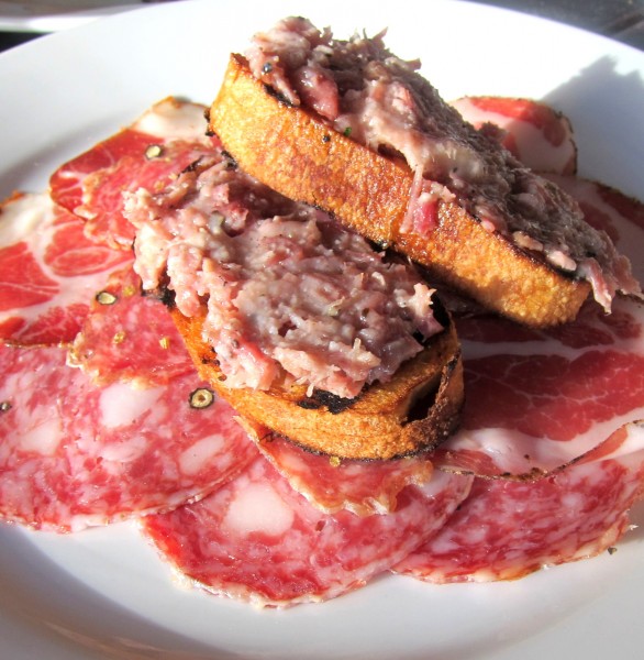 Salumi - $14 - spicy coppa, sweet coppa, toscano, ciccioli on toast, finocchiona. Tasty level: Meh. There's no difference between the spicy coppa and the sweet coppa, or anything on that plate for that matter. 