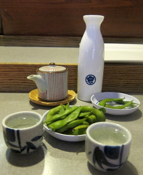 Hot sake and edamame