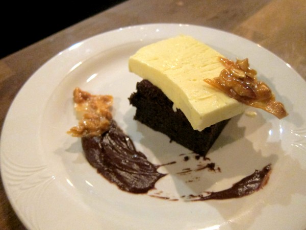Hot fudge brownie with vanilla semifreddo and cashew brittle ($8) - It was as rich as you would expect.