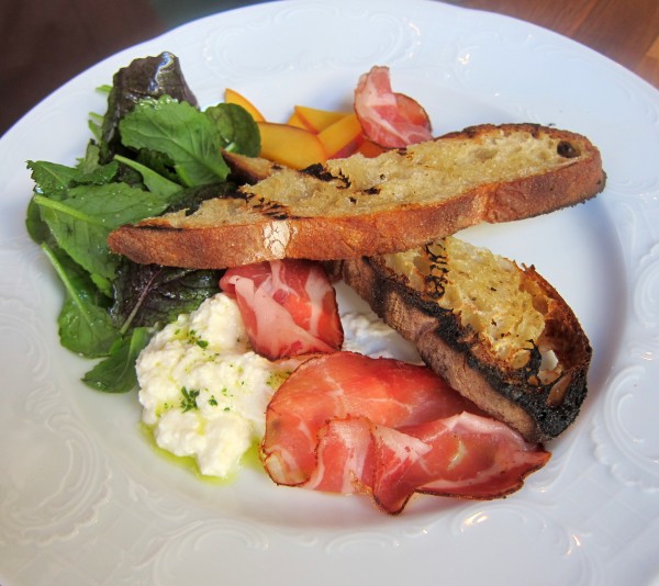 Housemade ricotta, peaches, housemade spicy coppa and grilled bread ($12) - Best ricotta I ever had. 