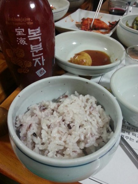 ...and the accompanying rice. (With raspberry wine in the background)